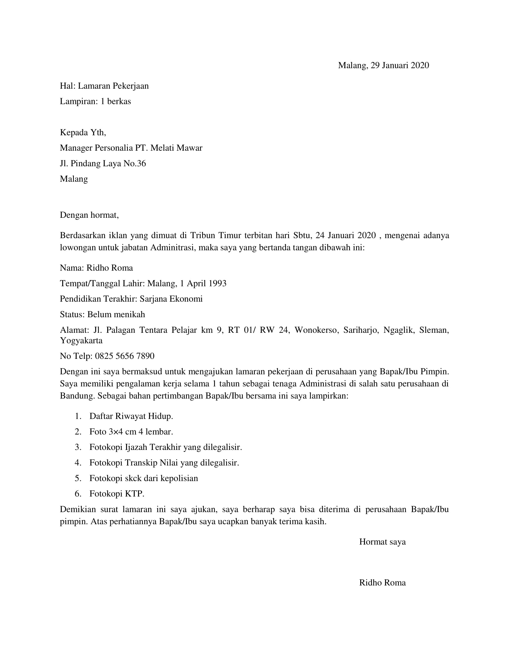 25 Contoh Surat Lamaran Kerja Baik & Benar (Download PDF